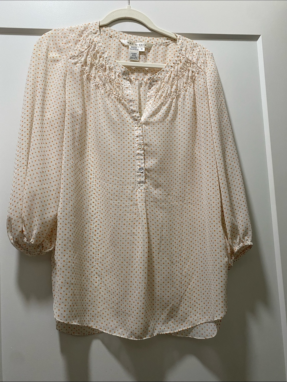 Max Studio Cream Blouse with Peach Dot Print